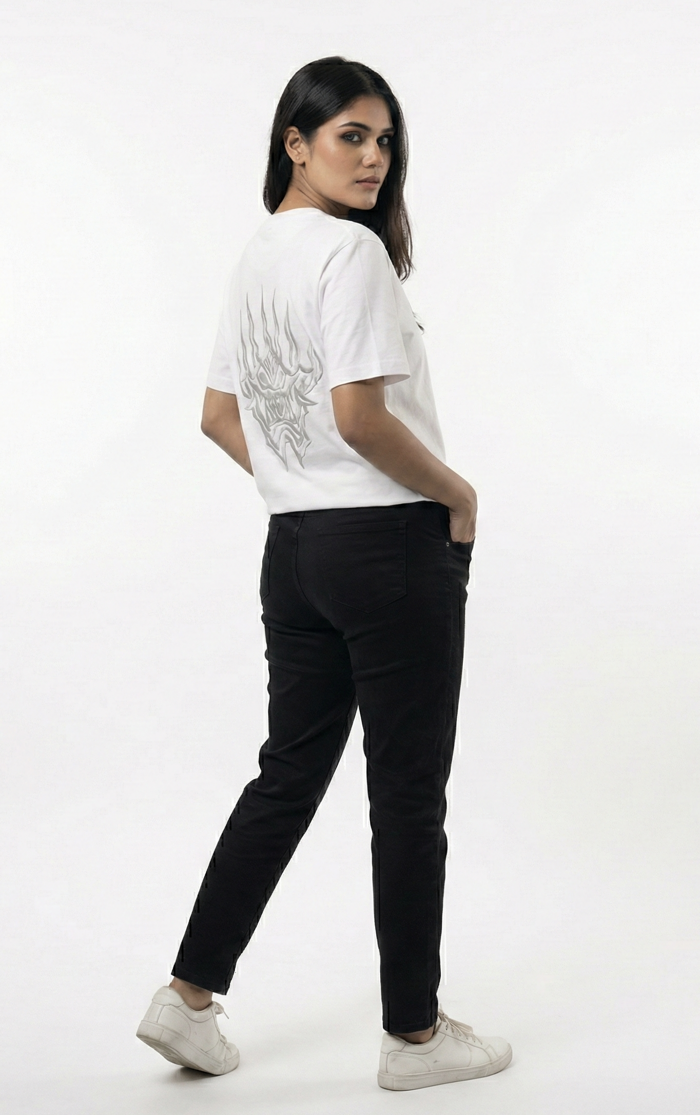 Silver Flame Demon Eye Graphic Tee – White