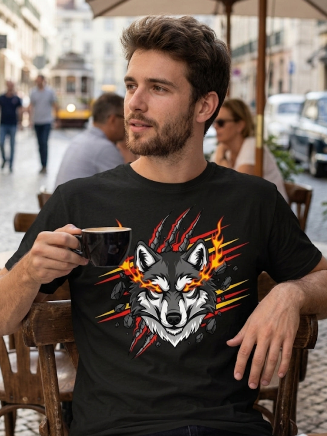 Fire Wolf Claw Burst Oversized Tee – Men’s Black