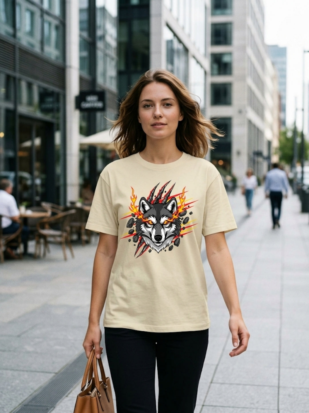 Fire Wolf Claw Burst Oversized Tee – Women’s Cream