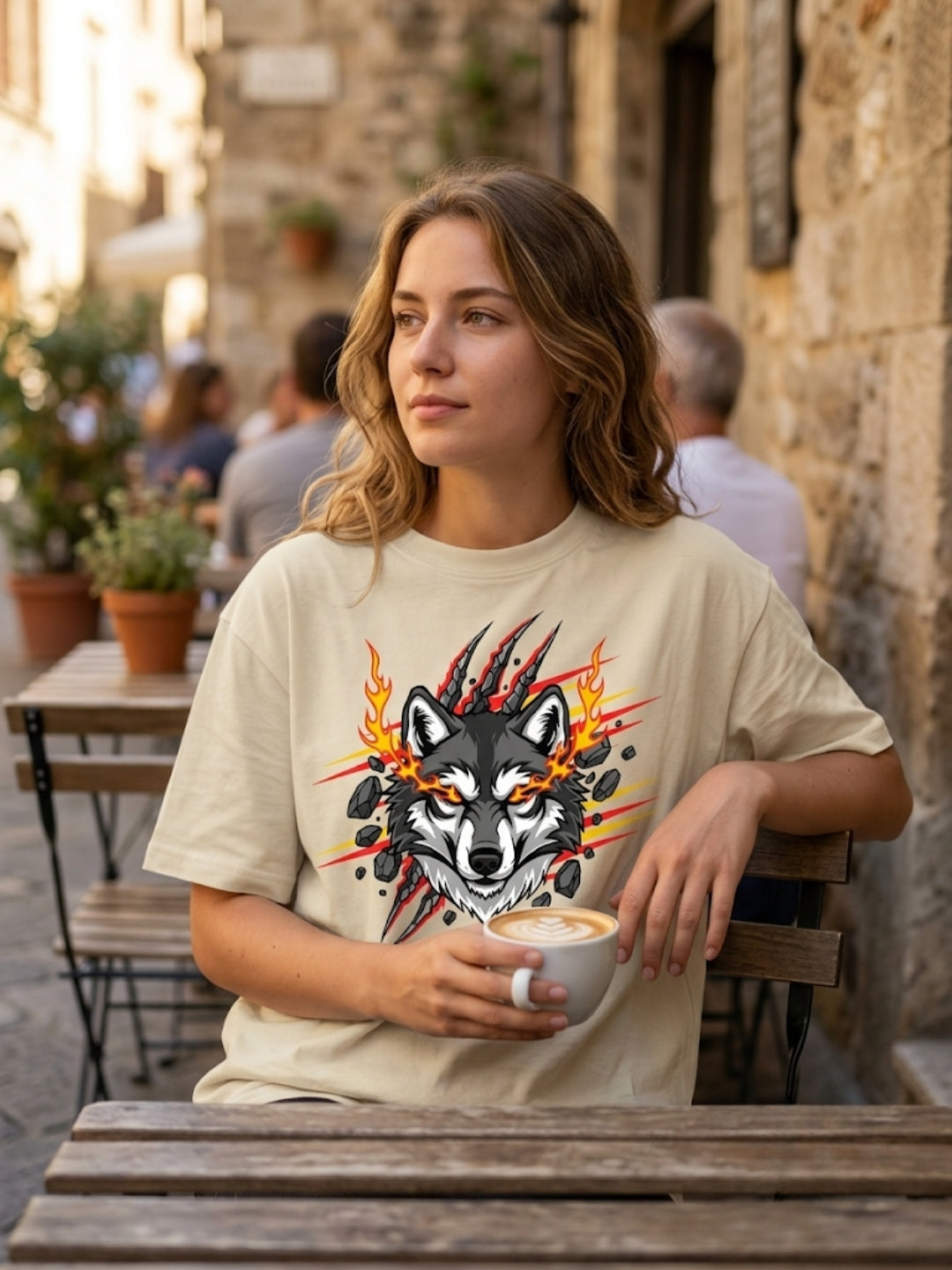 Fire Wolf Claw Burst Oversized Tee – Women’s Cream