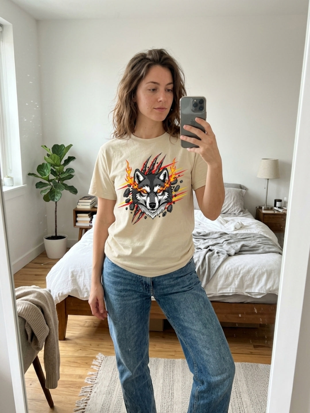 Fire Wolf Claw Burst Oversized Tee – Women’s Cream