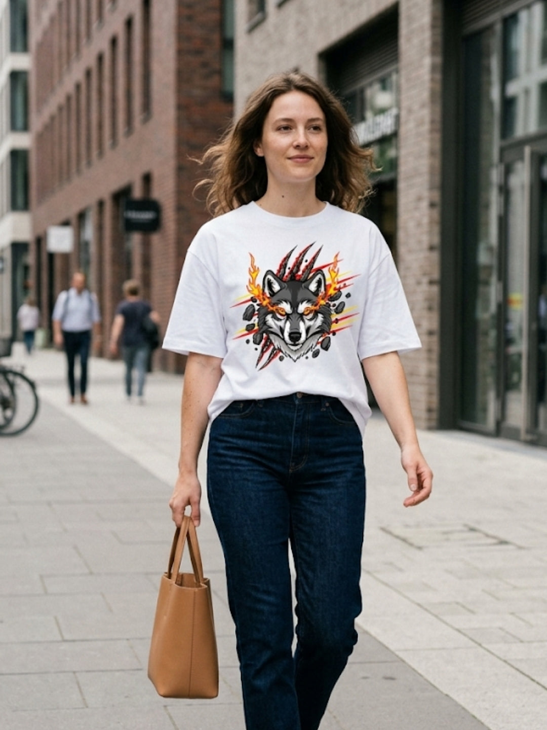 Fire Wolf Claw Burst Oversized Tee – Women’s White