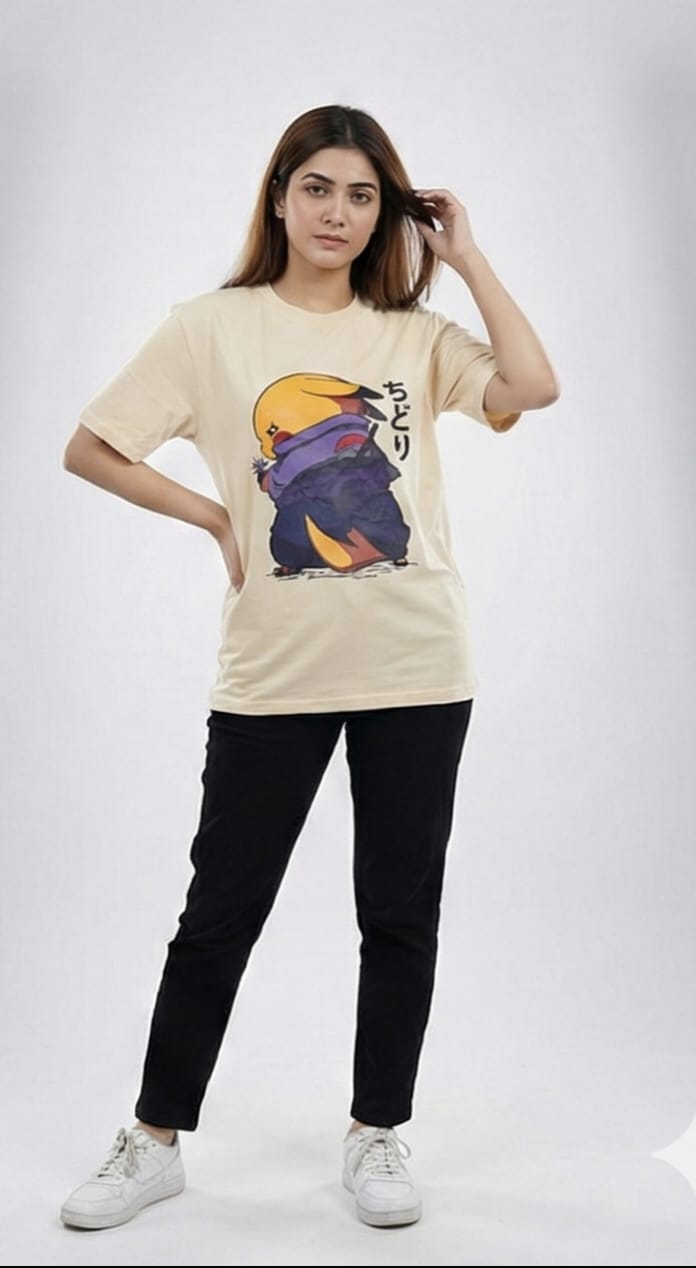 Chidori Chibi Anime Graphic Tee – Cream