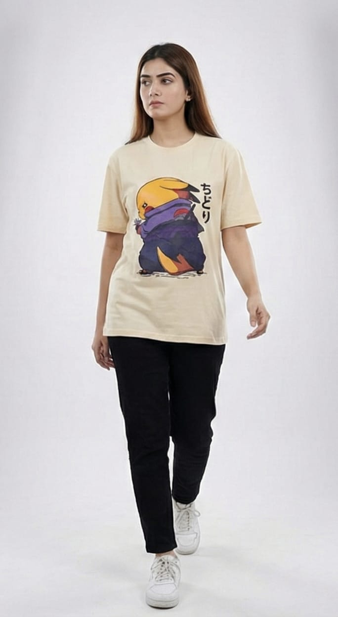 Chidori Chibi Anime Graphic Tee – Cream