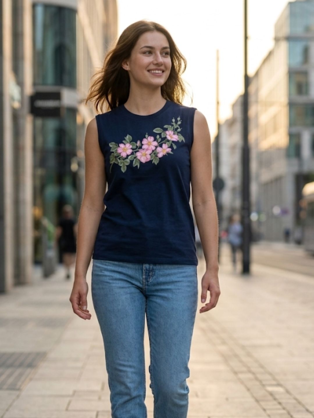 Cherry Blossom Garland Tank – Navy Blue (Women’s)