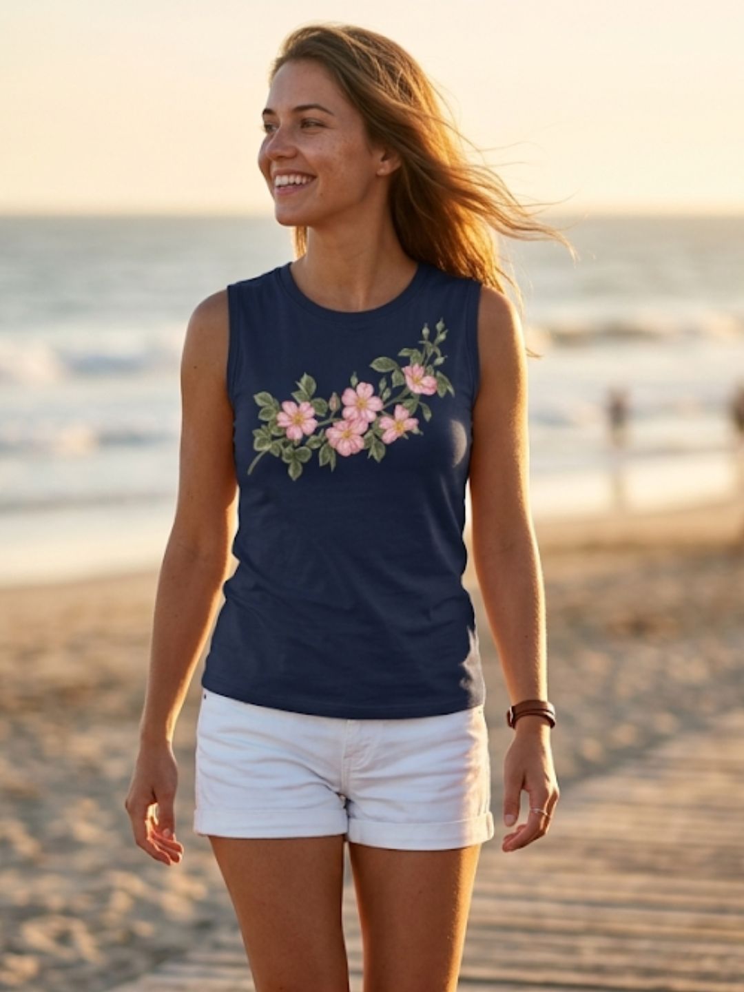 Cherry Blossom Garland Tank – Navy Blue (Women’s)