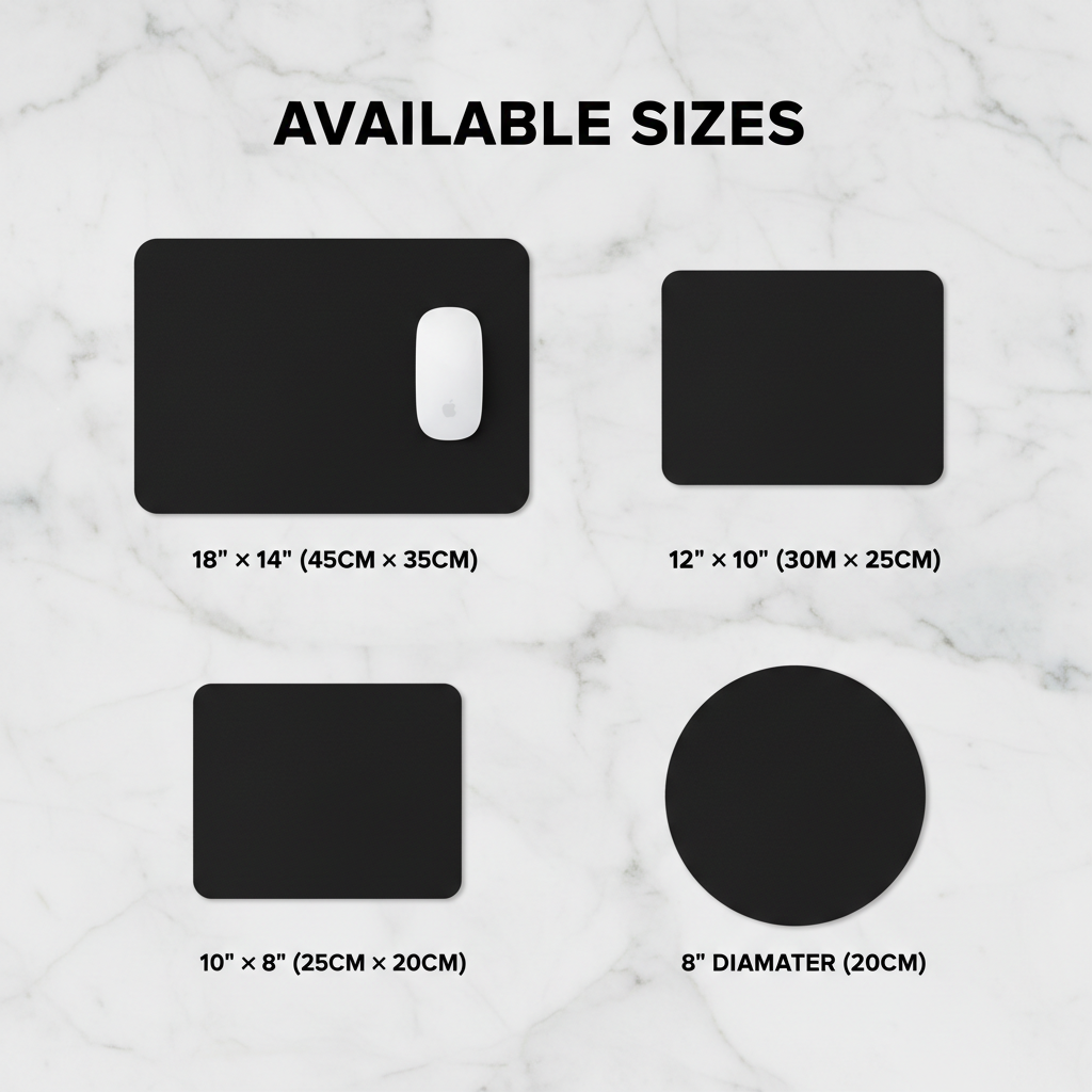 Custom print mouse pad available in 4 sizes 18x14 12x10 10x8 and 8 inch round