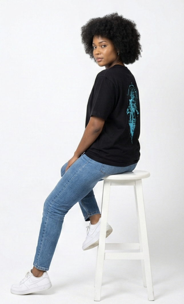 Flame Ball x Cyan Warrior Graphic Tee – Black