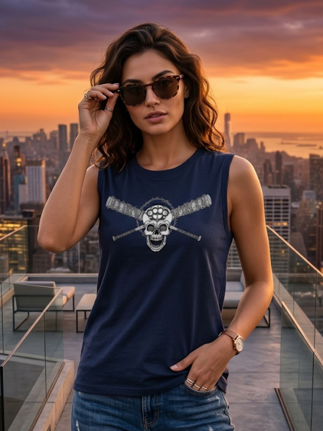 Skull & Crossbats Tank – Navy Blue (Women’s)