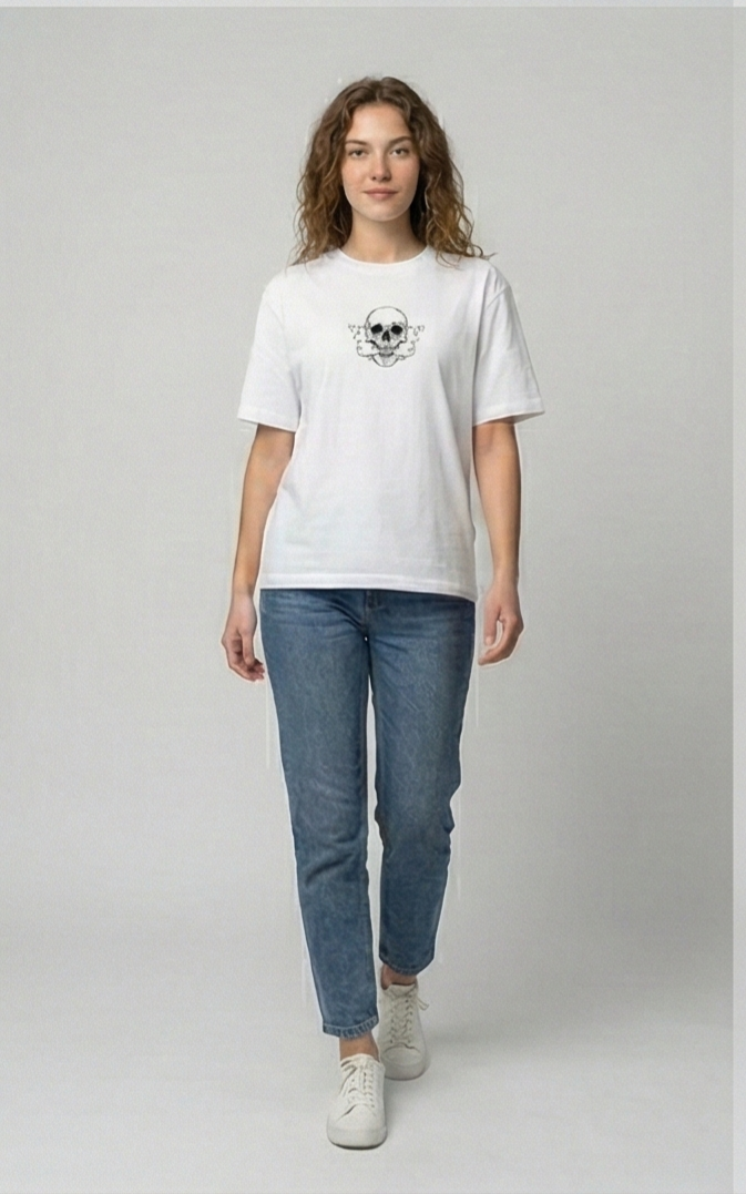 Sinister Floral Skull Graphic Tee – White