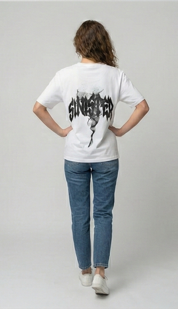 Sinister Floral Skull Graphic Tee – White