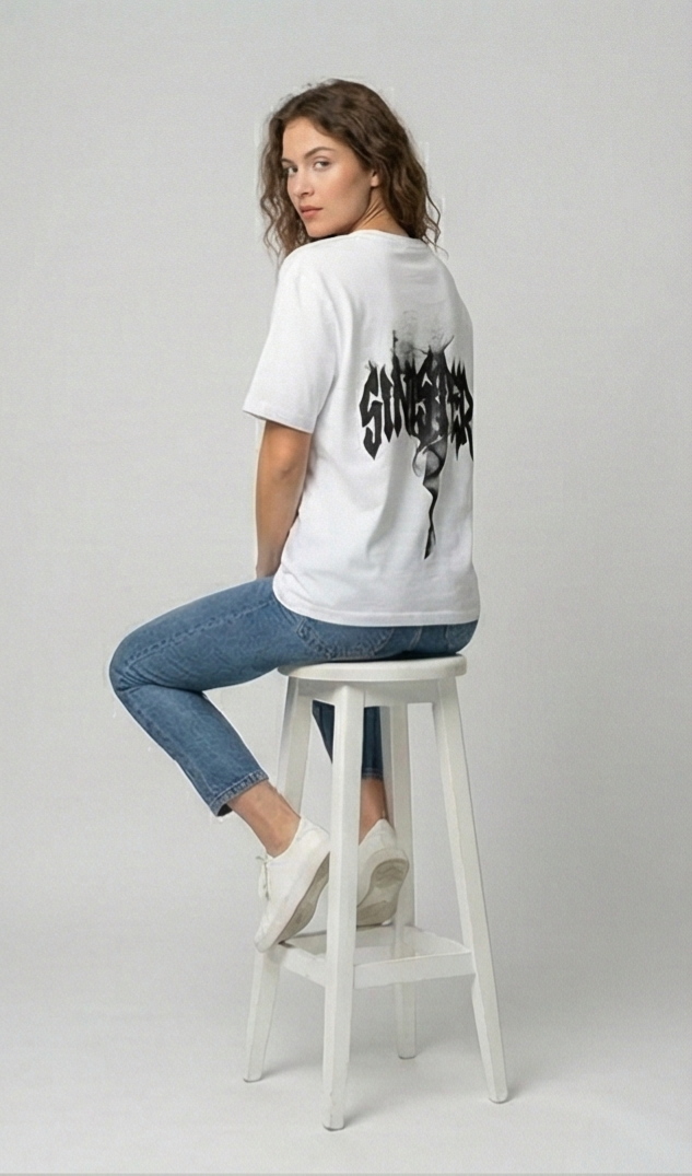 Sinister Floral Skull Graphic Tee – White