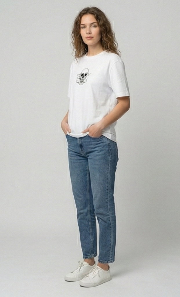 Sinister Floral Skull Graphic Tee – White