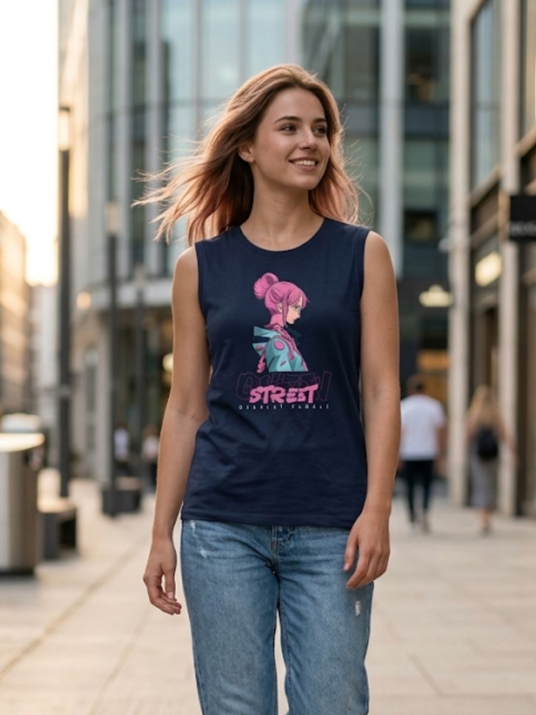 Street Deadlay Female Anime Tank – Navy Blue (Women’s)