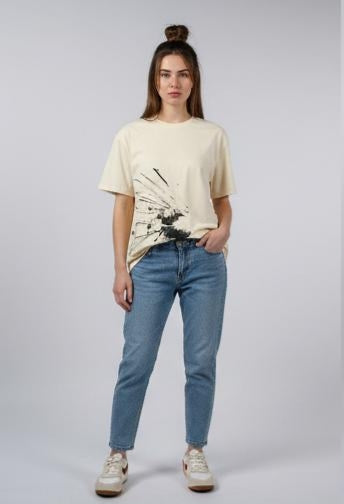 Abstract Ink Splash Oversized Tee – Cream