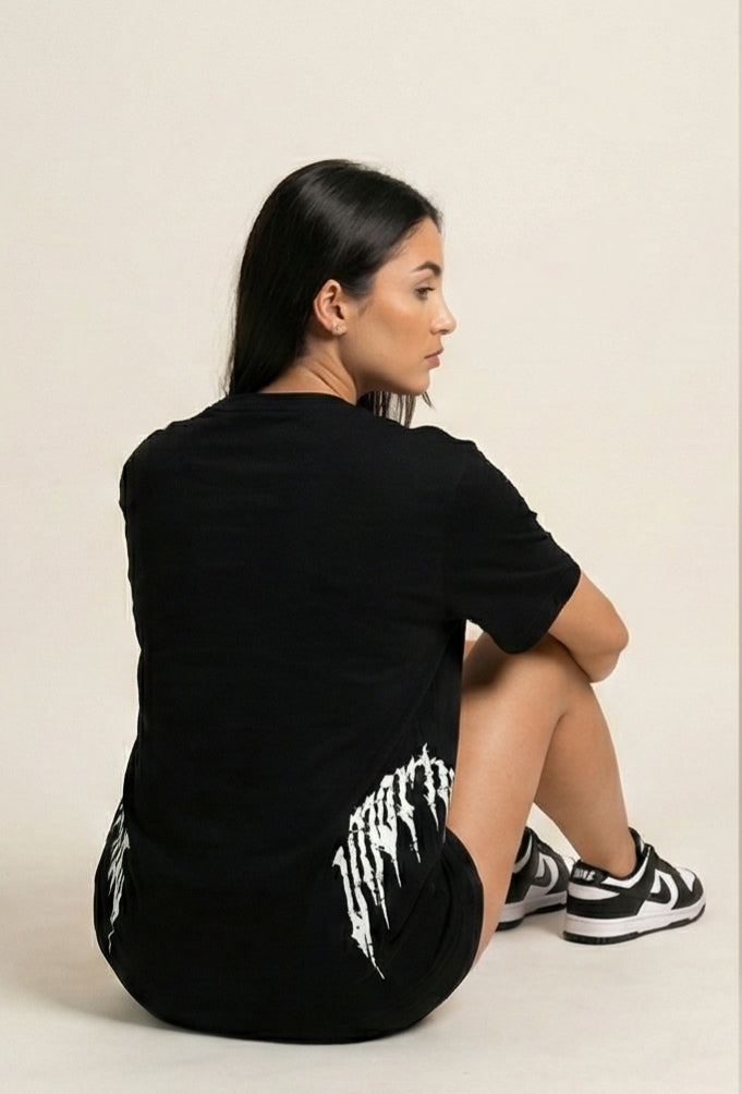 Gothic Arc Side Print Oversized Tee – Black