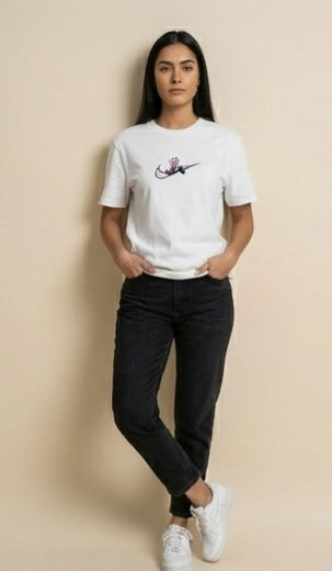 Floral Arrow Swoosh Graphic Tee – White
