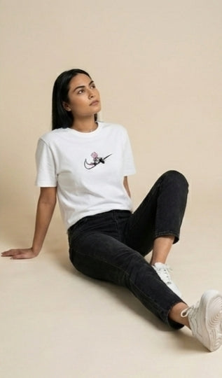 Floral Arrow Swoosh Graphic Tee – White